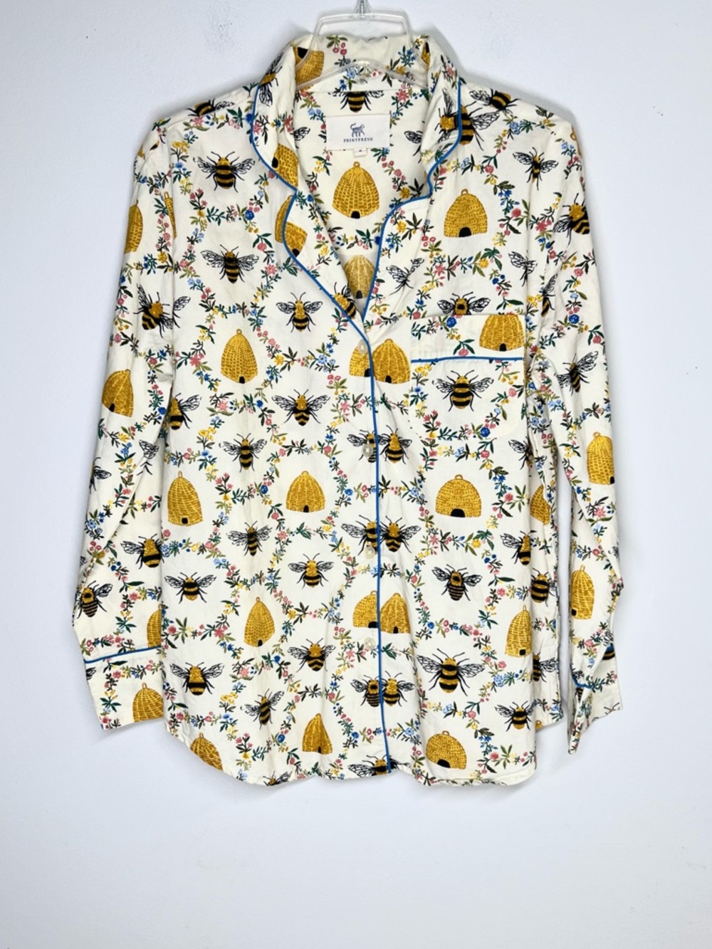 Printfresh Tall Pajama Top Long sleeve in Sweet Bee Organic Cotton  Sz MT - Picture 3 of 7